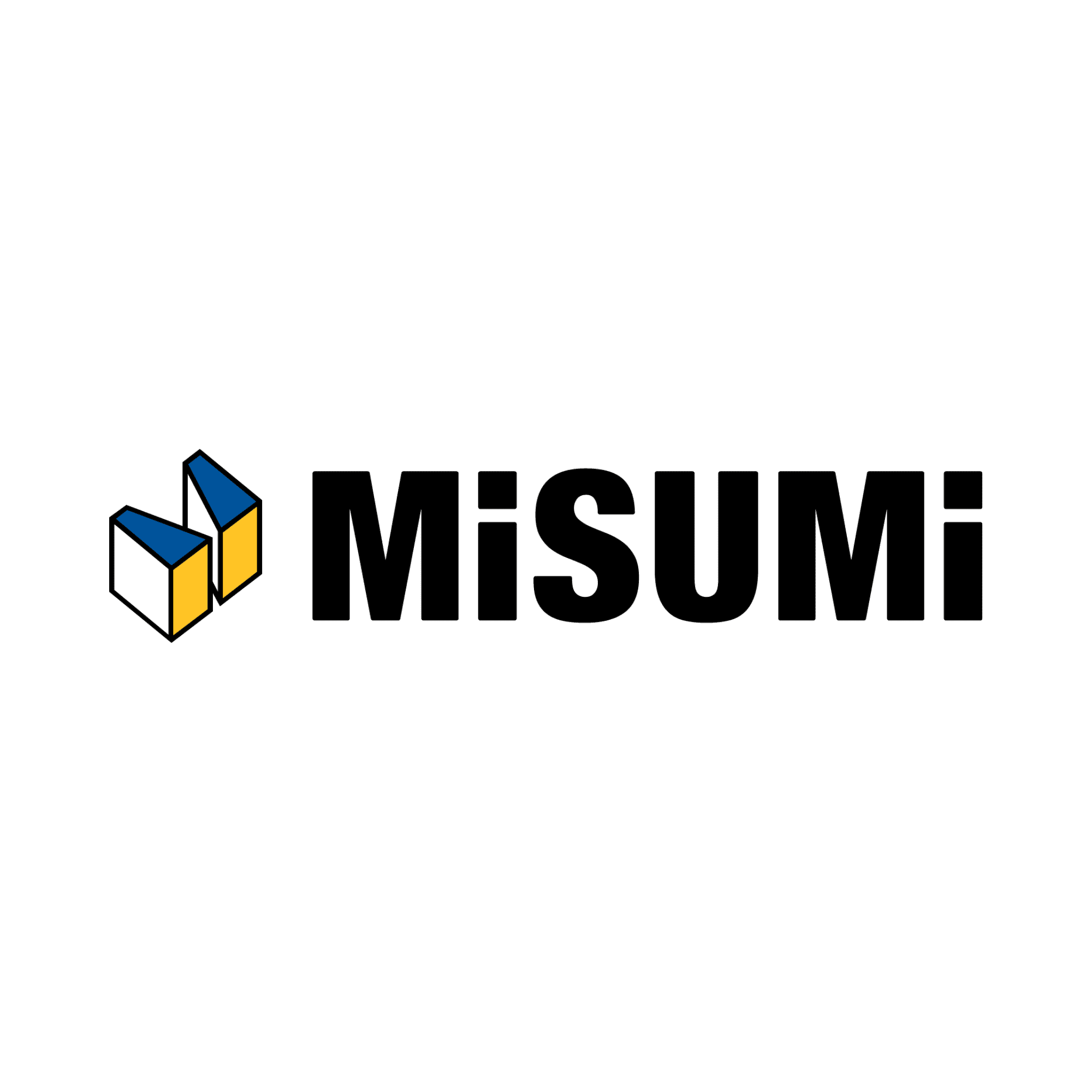 Logo of MiSUMi with two geometric shapes in blue and yellow on the left and the company name written in bold black text.