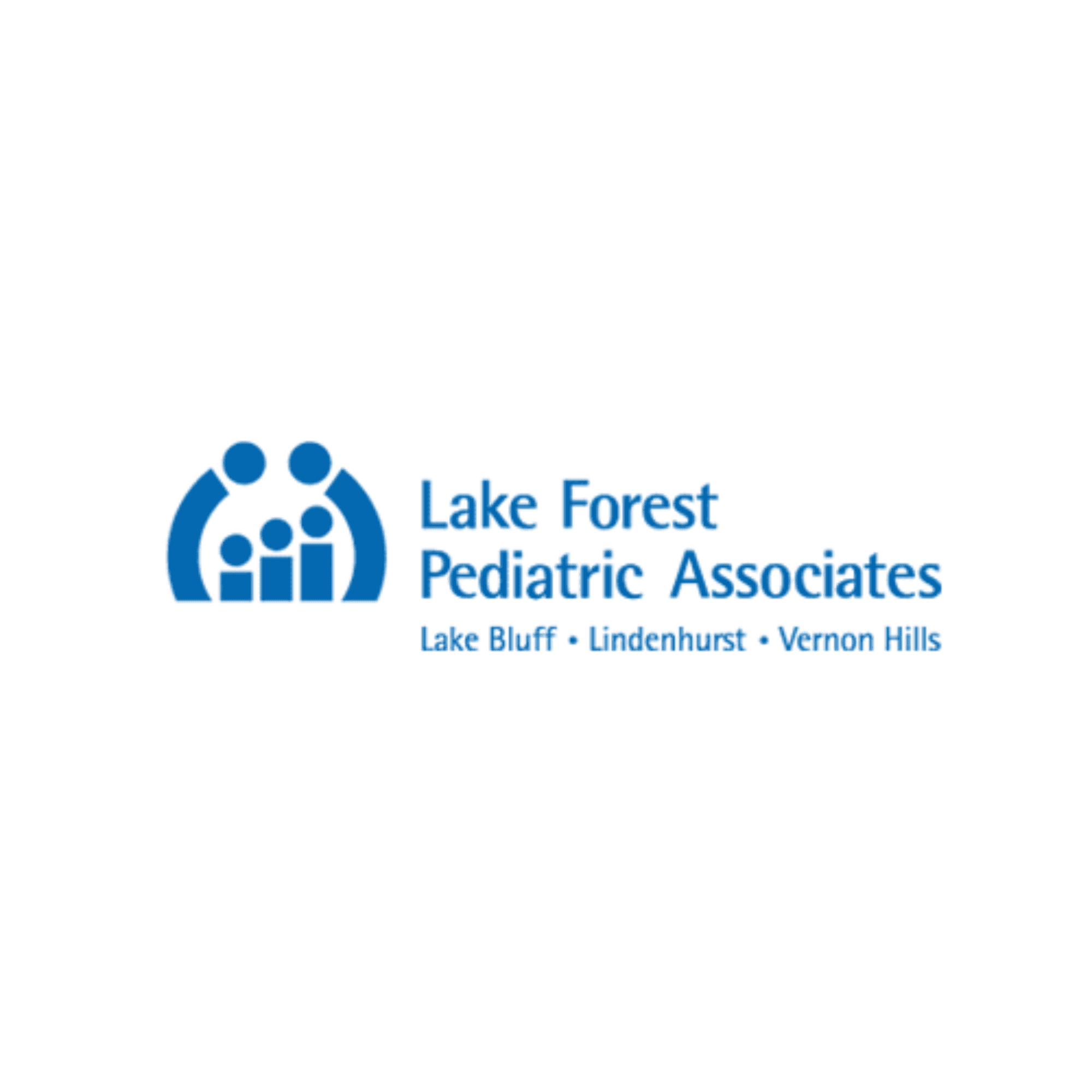 Lake Forest Pediatric Associates logo with text "Lake Bluff, Lindenhurst, Vernon Hills" below the name, and a graphic of three abstract human figures.