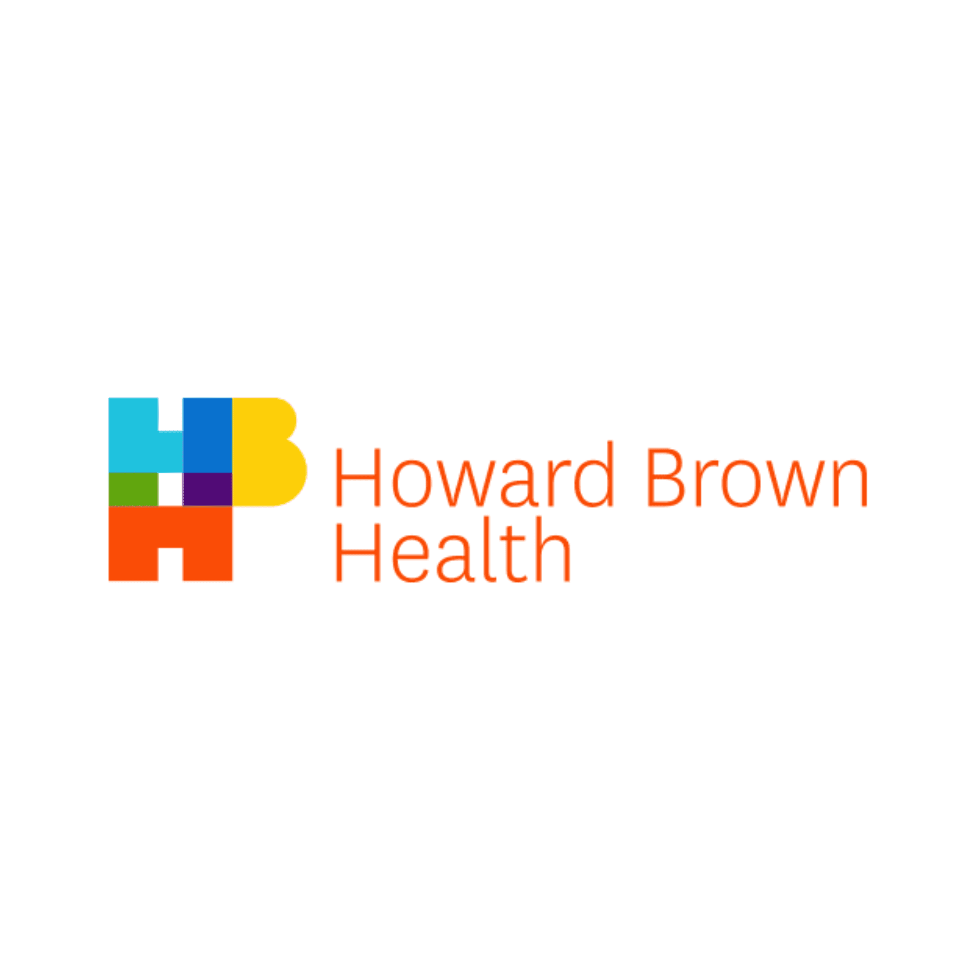 Logo of Howard Brown Health featuring a colorful "HB" design on the left and the text "Howard Brown Health" in orange on the right.